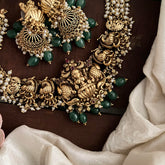 Premium Cluster Pearl Lakshmi Choker-Green Bead-G14159